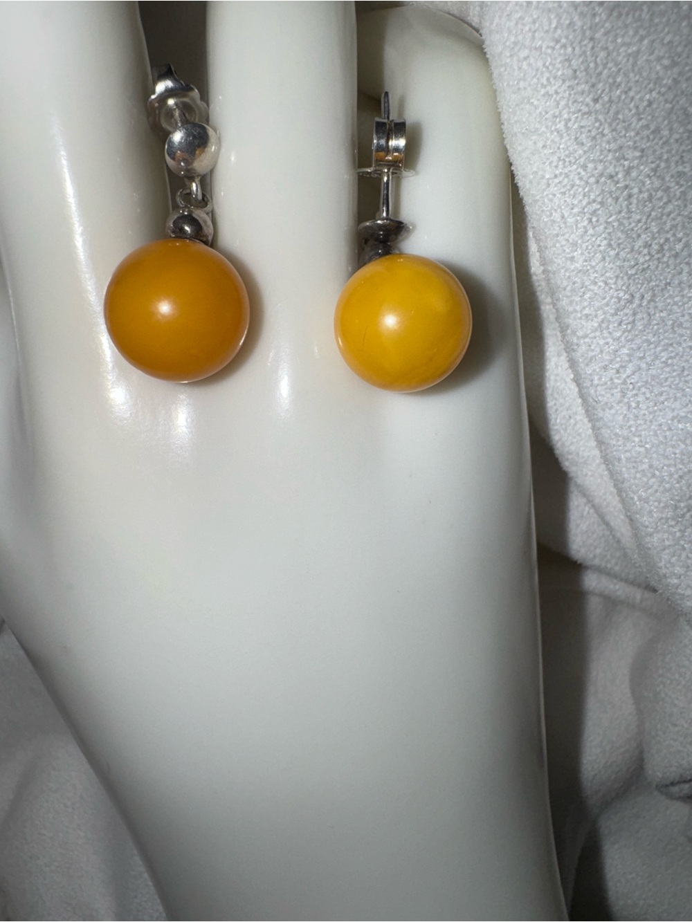 Vintage Sterling Baltic Amber Sphere Drop Earrings